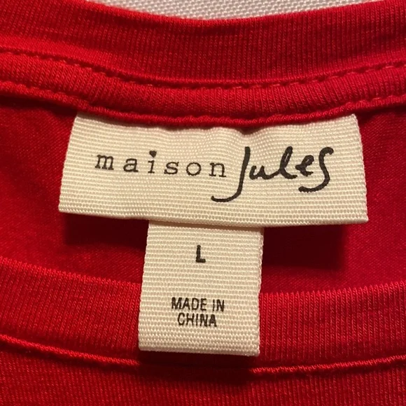 Maison Jules Red Tie Sleeve T-shirt size L - Picture 2 of 4